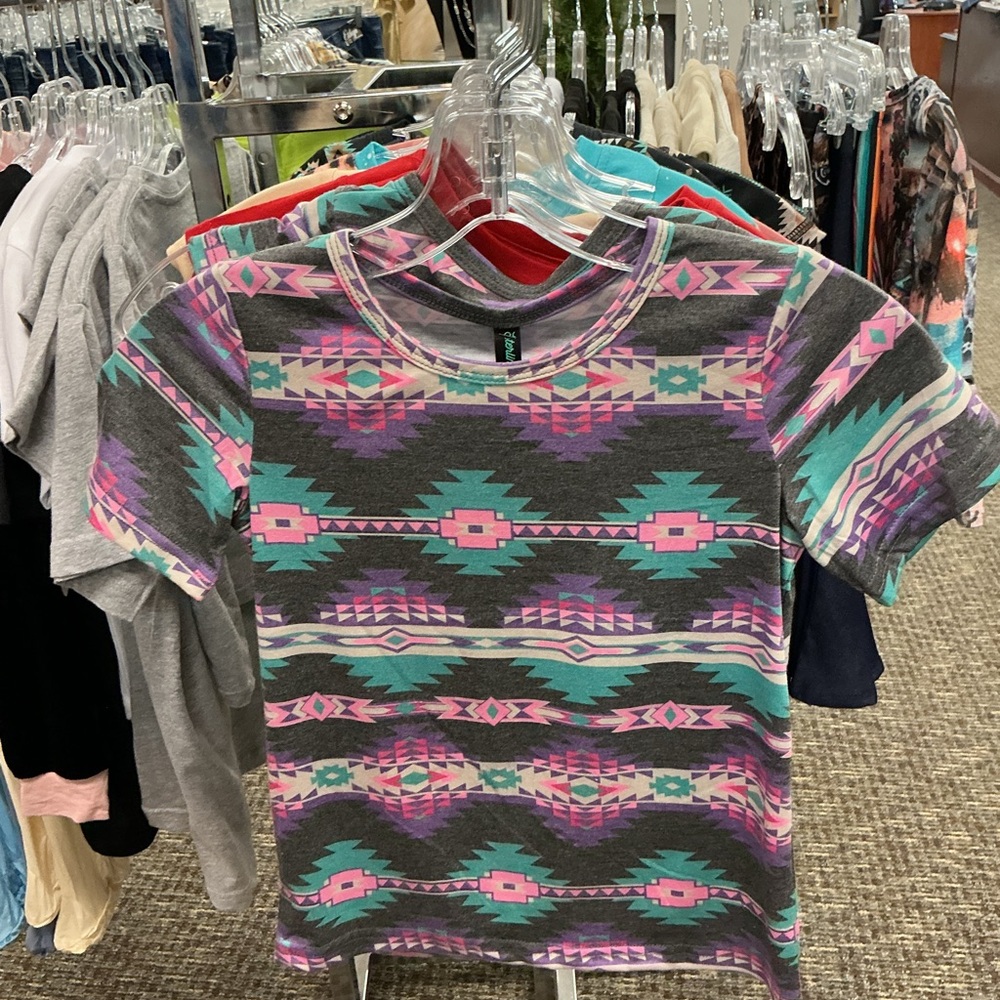 Trendy Kids Aztec Pattern Tee - Gray and Pink
